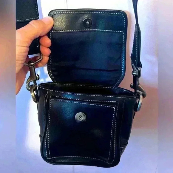 COACH CANON BLK LEATHER MESSENGER CAMERA CAMCORDER SHOULDER BAG PURSE 90's HTF - Picture 1 of 8
